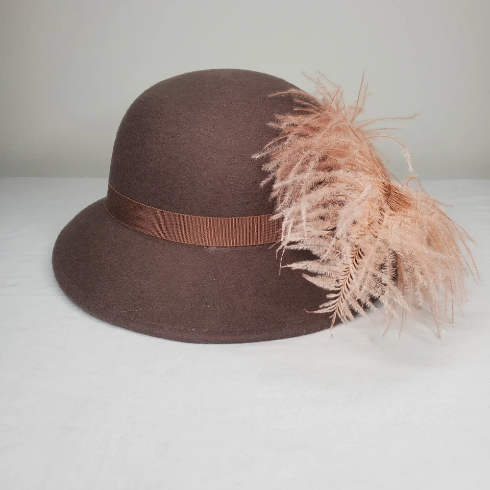 47bx) LANCASTER Wool Hat with Fine Ostrich Feather VINTAGE - Picture 4 of 8
